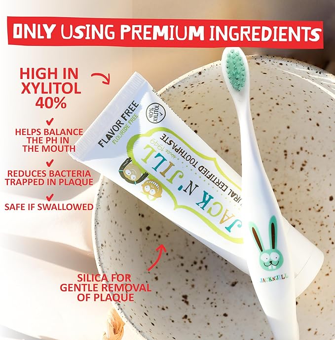 Jack N' Jill Natural Toothpaste for Kids - Fluoride Free Toothpaste, 40% Xylitol, BPA-Free - Flavor Free, 1.76 oz (Pack of 3)