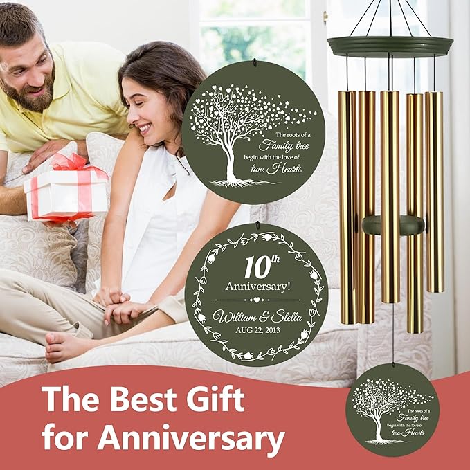 ASTARIN Tree of Life Wind Chimes, Personalized Wind Chimes for 50th Anniversary for Parents Couple, Romantic Idea for Mom Dad Keepsake Gifts