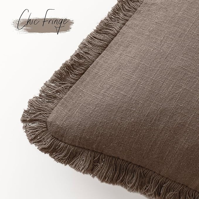 Foindtower Decorative Linen Fringe Throw Pillow Covers Cozy Boho Farmhouse Cushion Cover with Tassels Soft Accent Pillowcase for Chair Sofa Bed Living Room Home Decor, 16×16 Inch,1PC,Light Coffee