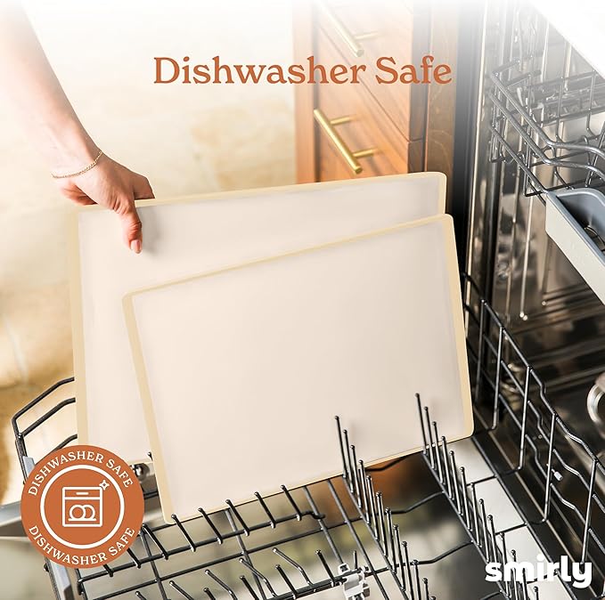 SMIRLY Plastic Cutting Board Set with Holder 3 Pieces, Non-Slip Dishwasher Safe Chopping Boards for Kitchen, Cream White