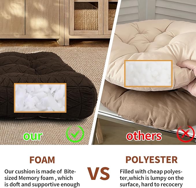 Large Chair Cushions with Handle, 20"x 20" Bite-Size Memory Foam Seat Cushions for Wicker Chair, Patio Non-Slip Rattan Chair Pads, Square Floor Cushion, Brown