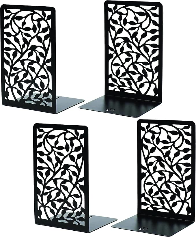 CNK Book Ends Bookends for Decorative Books Holder Bookend Shelves End Hold Heavy Duty Holders Stoppers Metal Stopper Cute Boho Bookshelf Holds Cookbook Office Home Set of 4 Bookends Pair Black