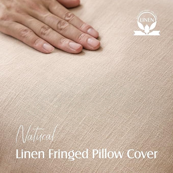 Foindtower Decorative Linen Fringe Throw Pillow Covers Cozy Boho Farmhouse Cushion Cover with Tassels Soft Accent Pillowcase for Chair Sofa Bed Living Room Home Decor, 16×16 Inch, 1PC,Tan Beige