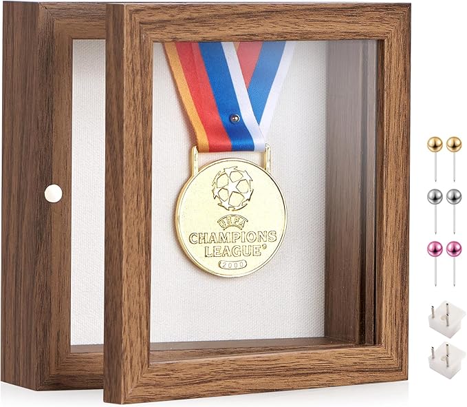 5x5 Deep Shadow Box Picture Frame Display Case with Linen Back ,Real Glass Small Mini Brown Shadow Memory Box Frame 5x5 for Insect Display Pet Photo Memorial Flower Art Craft Wall Decor Gift