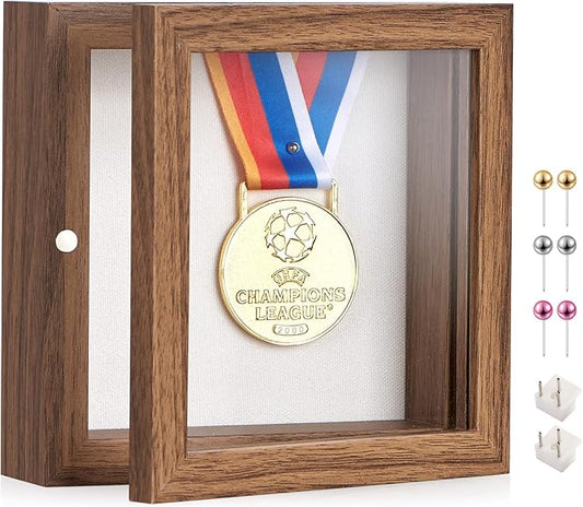 5x5 Deep Shadow Box Picture Frame Display Case with Linen Back ,Real Glass Small Mini Brown Shadow Memory Box Frame 5x5 for Insect Display Pet Photo Memorial Flower Art Craft Wall Decor Gift