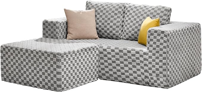 Hobestluk Modular Sectional Sofa 3 Seater Modular Sofa Couch (Plush Grey, Loveseat with Chaise)