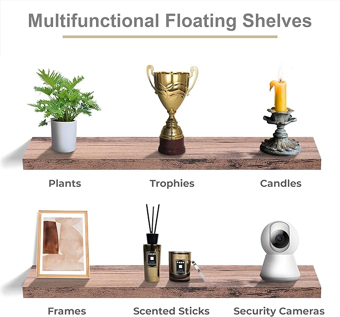 Sorbus Floating Shelves for Wall - 48 Inch Long Bathroom Shelves, Wall Decor for Bedroom, Kitchen, Living Room & Book Storage - Mounted Floating Shelf with Invisible Brackets (Mahogany, 2 Pack)