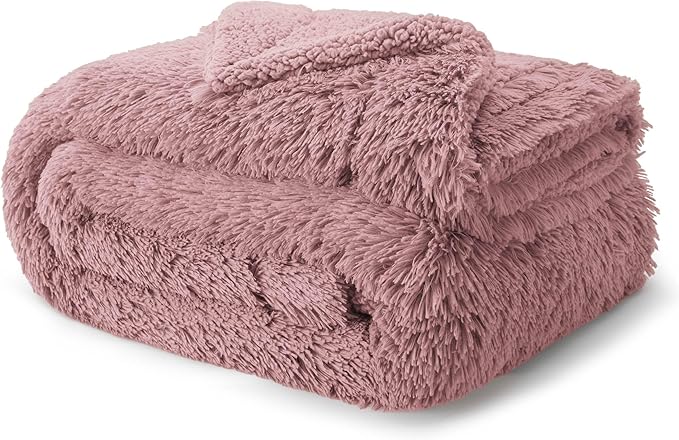 Bedsure GentleSoft Fluffy Dusty Pink Blankets Queen Size for Bed, Thick Sherpa Faux Fur Fleece Fuzzy Plush Winter Warm Soft Queen Blankets, Bedroom Decor Pink Gifts Cozy Gifts for Women Men, 90x90