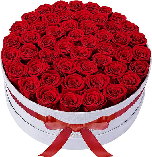 50 Piece Roses in a Velvet Box, Flowers for Delivery, Presereved Flowers Birthday Gifts for Women Mom and Wife (Red)