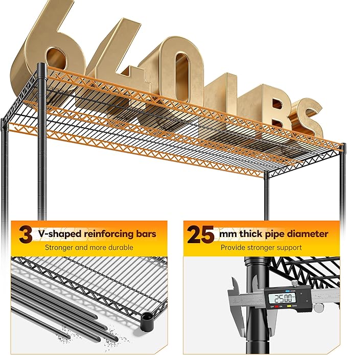 REIBII 83" H Storage Shelves 3840LBS Metal Shelving Unit 6 Tier Wire Shelving Commercial Adjustable Garage Shelving Heavy Duty for Storage Rack for Pantry, Garage, Kitchen, 83" H x 55.5" W x 18" D