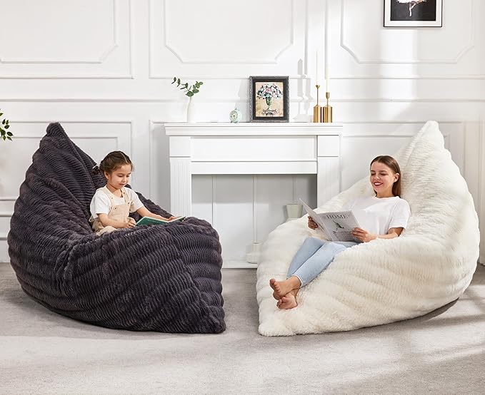 Hobestluk 3 in 1 Bean Bag Chair Giant Bean Bag Chairs for Adults with Ripple Cover Convertible Bean Bag Floor Cushion with Machine Washable Cover for Living Room (Ripple Dark Grey)
