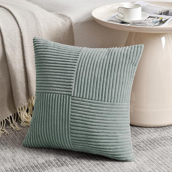 Fancy Homi 2 Packs Grey Blue Decorative Throw Pillow Covers 22x22 Inch for Couch Bed Sofa, Rustic Farmhouse Boho Home Decor, Soft Corss Corduroy Patchwork Accent Square Cushion Case 55x55 cm