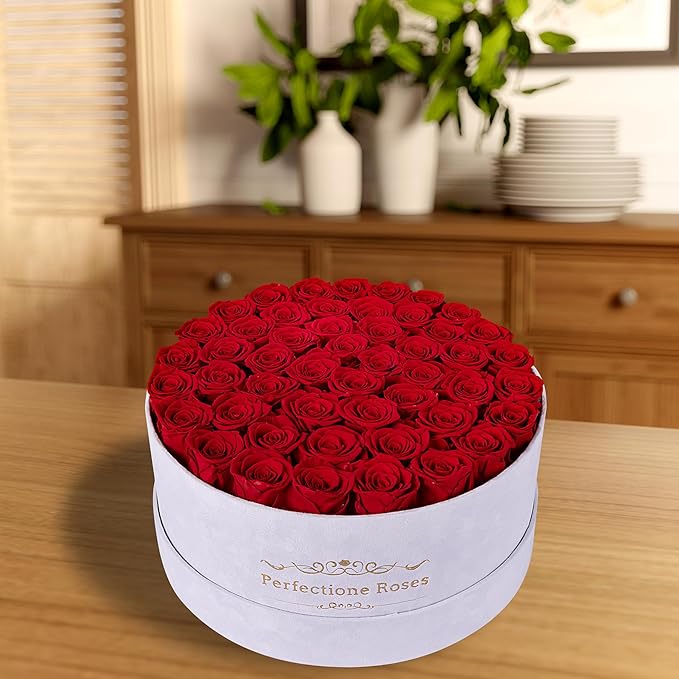 50 Piece Roses in a Velvet Box, Flowers for Delivery, Presereved Flowers Birthday Gifts for Women Mom and Wife (Red)