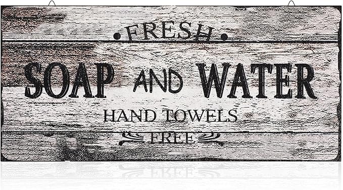 Jetec Farmhouse Bathroom Decor, Fresh Soap and Water Sign Vintage Bathroom Wood Plaque Rustic Wall Decor for Wall Art Decoration Restroom(Novel)