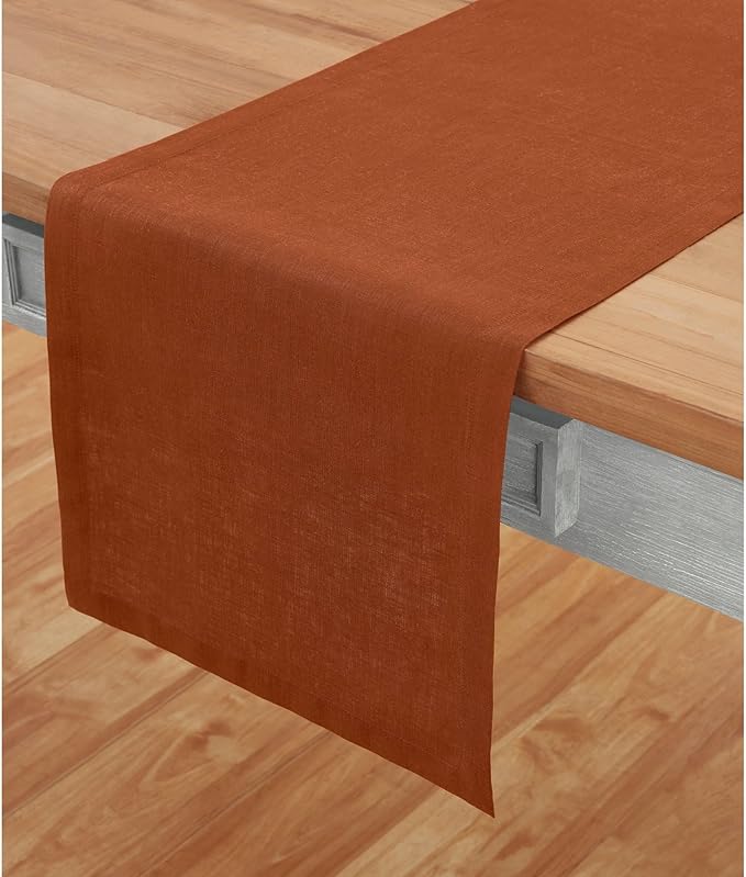 Solino Home Linen Cinnamon Table Runner 72 Inches Long - 100% Pure Linen 14 x 72 Inch Table Runner for Dining, Dresser, Fall, Autumn, Halloween, Thanksgiving - Fete