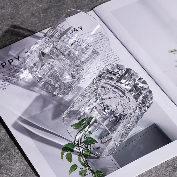 KAMMAK Crystal Whiskey Glasses Set of 2, Luxury 7.78oz Old Fashioned Glasses Stemless, Hand Blown Cocktail Glasses, Handcrafted Cut Scotch Cup for Women, Men Gift for Bourbon Barware, Home Bar