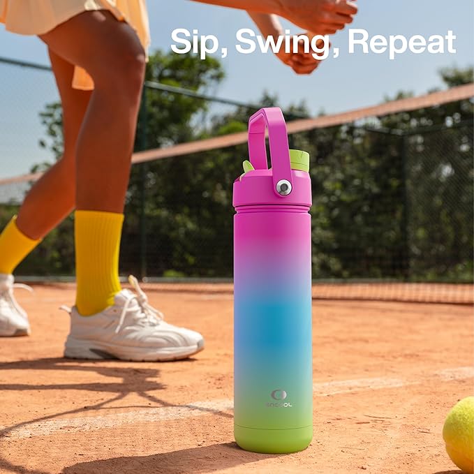 Insulated Water Bottle with Straw Stainless Steel Water Bottle, Leak-Proof, BPA-Free, Double Wall Vacuum Keeps Cold for 24 Hours for Sports, Travel, School (32 oz, Lime Sorbet)