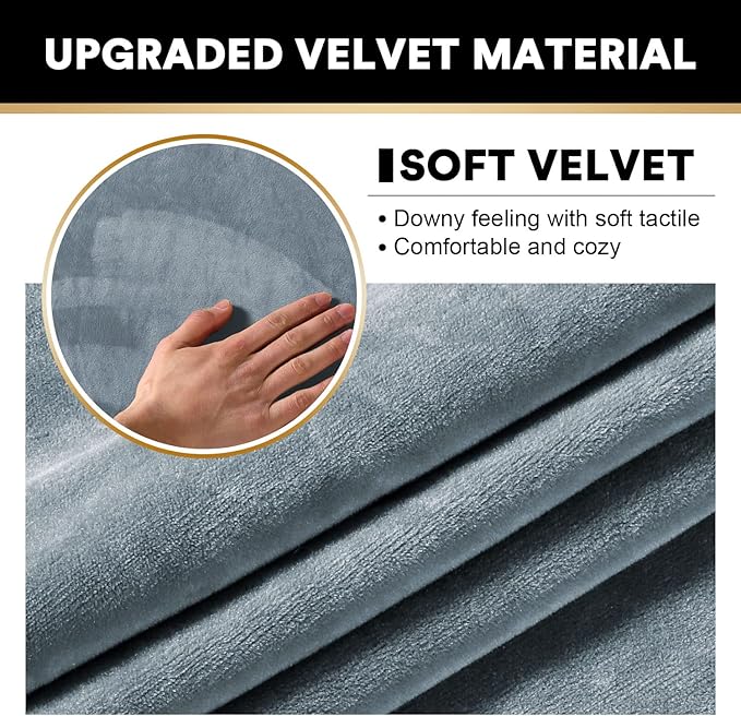 PrinceDeco Sectional Couch Covers 3 Pieces Velvet Sofa Covers L Shape Soft Couch Covers for Sectional Sofa Corner Sofa Cover Couch Cover for Dogs Washable (2 Seater + 1 Chaise,Stone Blue)