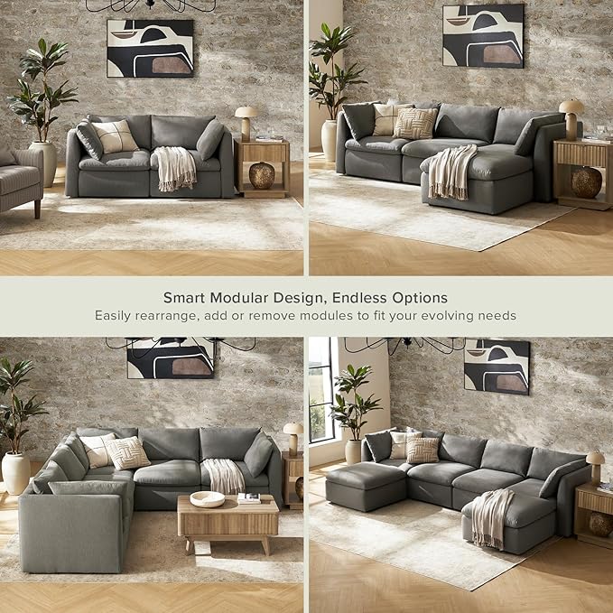 mopio Oversized Modular Sectional Sofa with Fully Removable Covers and Storage, Convertible U, L-Shaped and Sleeper Sectional, Modern Couches with Ottoman Chaise (Stone Gray Fabric, Loveseat)