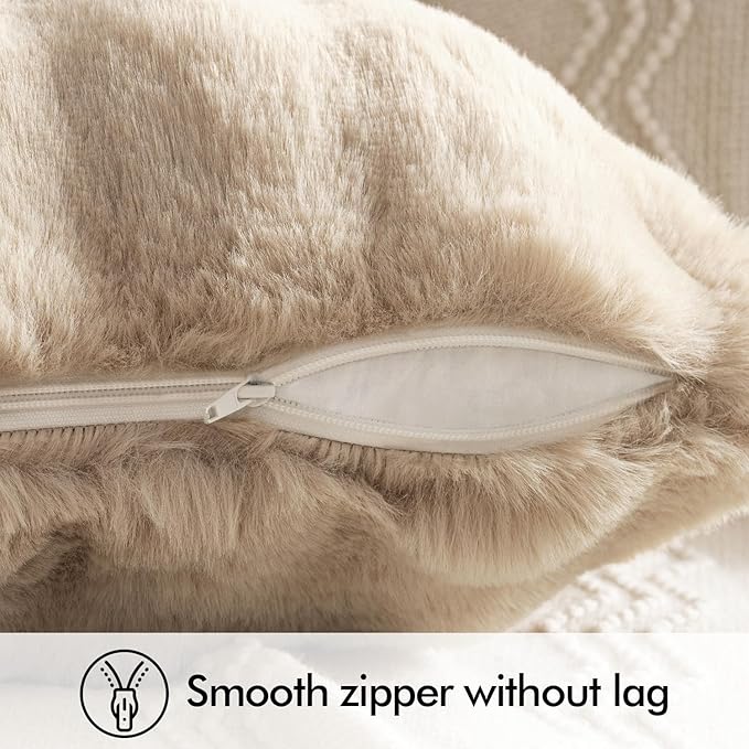 MIULEE Pack of 2 Decorative Pillow Covers Thick Soft Plush Faux Fur Lumbar Throw Pillows Luxury Home Decor for Couch Bedroom Living Room Sofa,12x20 Inch Khaki