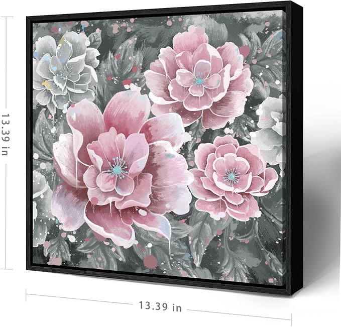 Pink Wall Art Bathroom Décor Modern Framed Floral Wall Picture Black and White Artwork Peony Flower Canvas Print for Bedroom Office Dining Room Décor Small