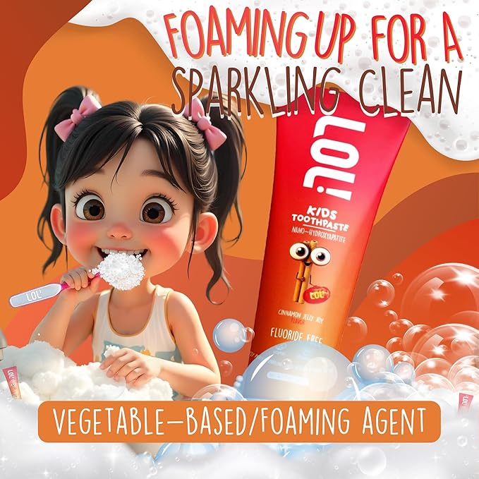 LOL Toddler Toothpaste, Nano Hydroxyapatite Toothpaste, Probiotics, Vitamins, Xylitol Tooth Paste Kids | Remineralizing | Natural | Plant-Based Foam | Pasta De Dientes para Niños (Cinnamon)