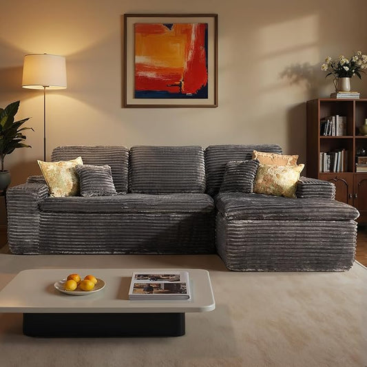 ovios 105” Modular Sectional Sofa with Thicken Seat Cushion, Cloud Couch with Deep Seat, Modern L-Shape Sofas Couches with Chaise,Upholstered Couches for Living Room Bedroom,Grey