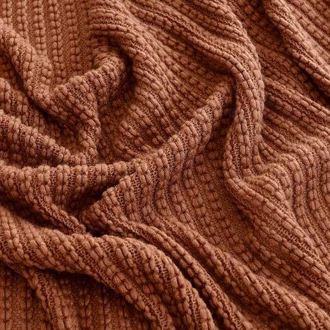 Blagic Knitted Throw Blanket for Couch,Soft Farmhouse Boho Fall Throw Blanket with Tassels,Home Decorative Lightweight Throw Blankets, Orange Rust Throws for Bed/Chair/Sofa, 60" W x 80" L