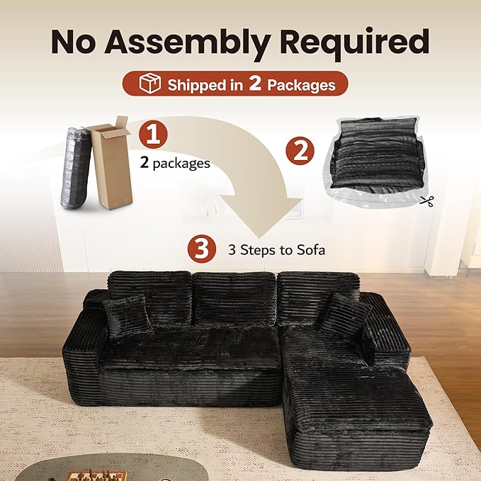 ovios 105” Modular Sectional Sofa with Thicken Seat Cushion, Cloud Couch with Deep Seat, Modern L-Shape Sofas Couches with Chaise,Upholstered Couches for Living Room Bedroom,Black