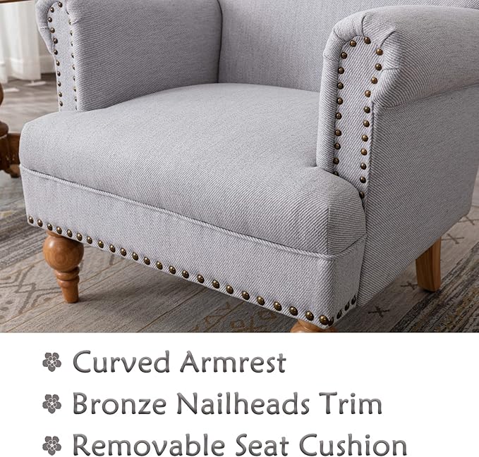 chairus Linen Accent Chair for Living Room Upholstered Mid Century Modern Single Sofa Chair with Solid Wood Legs Comfy Reading Chair Armchair for Bedroom/Office Room/Recption/Lounge, Grey