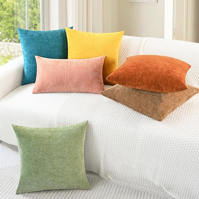 CaliTime Fall Throw Pillow Covers Decorative 16 X 16 Inches Pack of 2 Cozy Chenille Cushion Cases for Couch Sofa Bed Living Room Home Burnt Orange