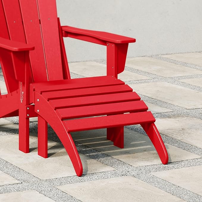 WestinTrends Outdoor Ottoman, Patio Adirondack Ottoman Foot Rest, All Weather Poly Lumber Folding Foot Stool for Adirondack Chair, Widely Used for Outside Porch Pool Lawn Backyard, Red