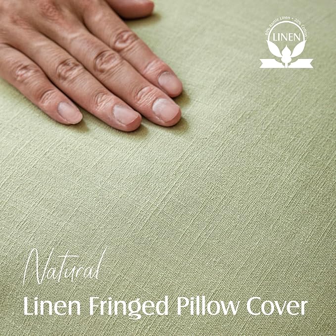 Foindtower Decorative Linen Fringe Lumbar Throw Pillow Covers Cozy Boho Farmhouse Cushion Cover with Tassel Soft Accent Pillowcase for Sofa Bed Living Room Home Decor, 12×20 Inch, 1PC,Light Sage Green