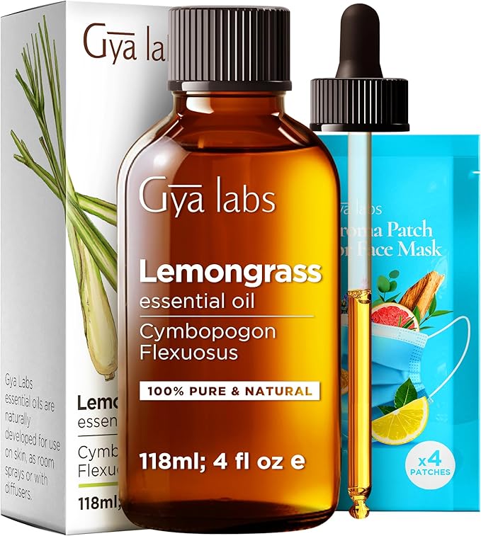 Gya Labs Lemongrass Essential Oil for Diffuser - Huge 4 Fl Oz - 100% Pure Natural Lemongrass Oil for Hair, Skin & Candle Making Scent