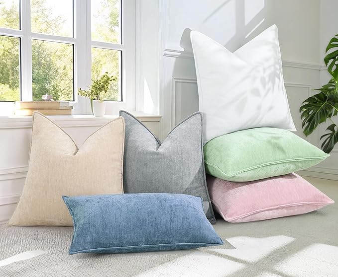 decorUhome Couch Throw Pillow Covers 16x16 Set of 2, Decorative Soft Euro Neutral Chenille Pillow Covers with Elegant Design for Sofa Bed Living Room Home Decor, Blue