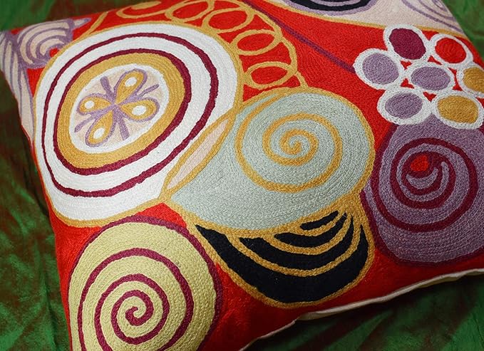 Hilma Al Klint Red Pillow Cover Modern Red Pillowcase Abstract Chair Cushion Accent Throw Pillowsham Mid Century Chair Cushions Hand Embroidered Wool Size 18x18