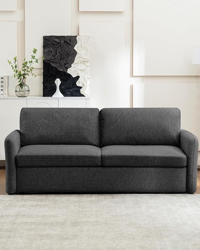 Queen Size Pull Out Sofa Bed, Convertible Sleeper Sofa Couch with Pullout Bed, 2 in 1 Sofa Bed Couch with Memory Foam Mattress for Living Room Office, Space-Saving, Dark Grey
