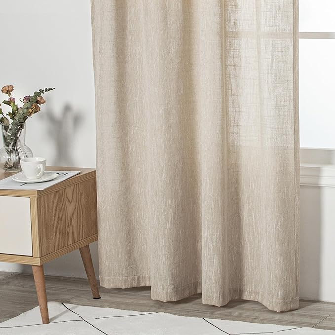 MYSKY HOME Boho Curtains Farmhouse Living Room Curtain Drapes, Light Filtering Semi Soft Cotton Blend Sheer Window Treatments for Sliding Glass Door Doorways, 50" x 90", Light Oatmeal, Set of 2
