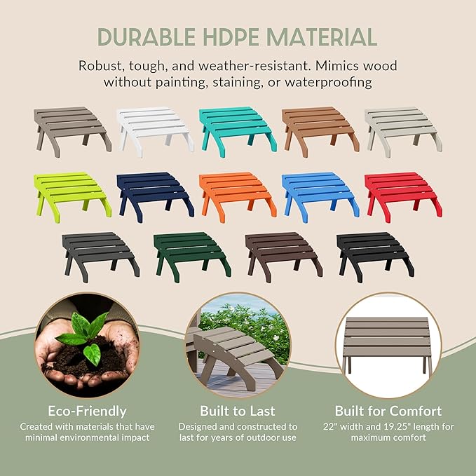 WestinTrends Dylan Outdoor Patio HDPE Adirondack Ottoman Footrest, Weathered Wood