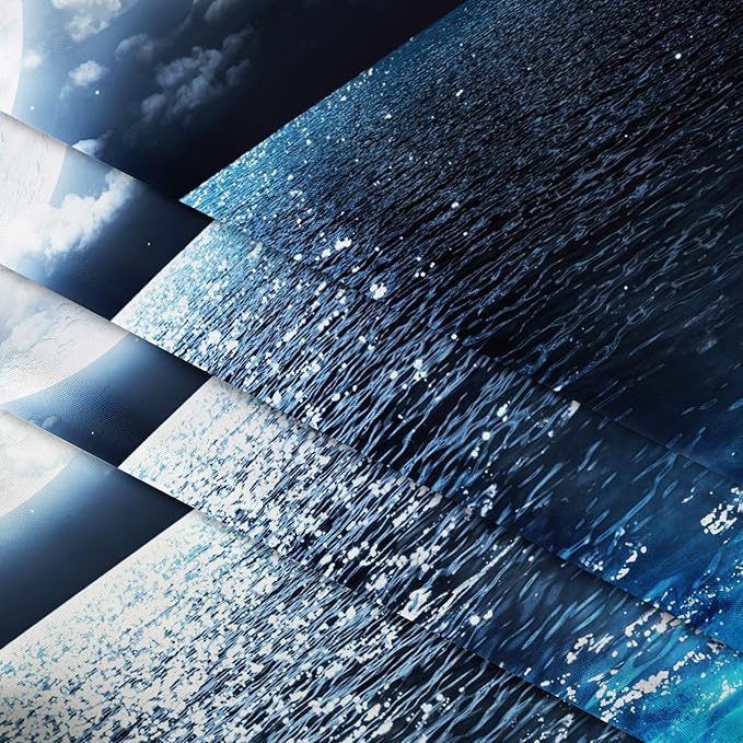 LB Moon Ocean Tapestry - Watercolor Blue Ocean and White Cloud Extra Large Wall Tapestry for Bedroom Starry Night Sky Wall Art for Bedroom Living Room Dorm Decor - 92.5Wx70.9H inches