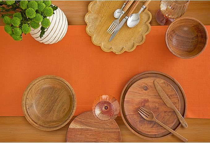 Solino Home Persimmon Orange Table Runner 144 Inches Long - 100% Pure Linen Extra Long Table Runner 14 x 144 Inch for Fall, Autumn, Halloween, Thanksgiving - Fete