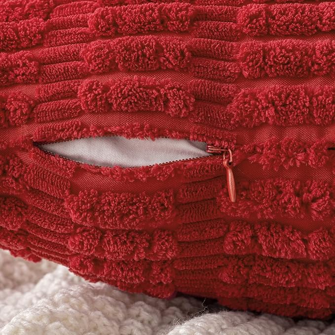 MIULEE Pack of 2 Christmas Red Corduroy Decorative Euro Sham Pillow Covers 26x26 Inch Soft Boho Striped Throw Pillow Covers Modern Farmhouse Home Decor for Sofa Living Room Couch Bed