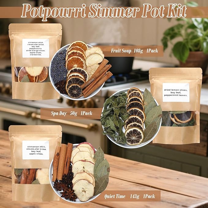 6 Pack Fall Stovetop Potpourri Autumn Simmer Pot Kit Christmas Dried Orange Slices Cinnamon Stick Air Freshener Sachet Ingredients Bowl Filler Decor for Holiday Fragrance Housewarming Gift