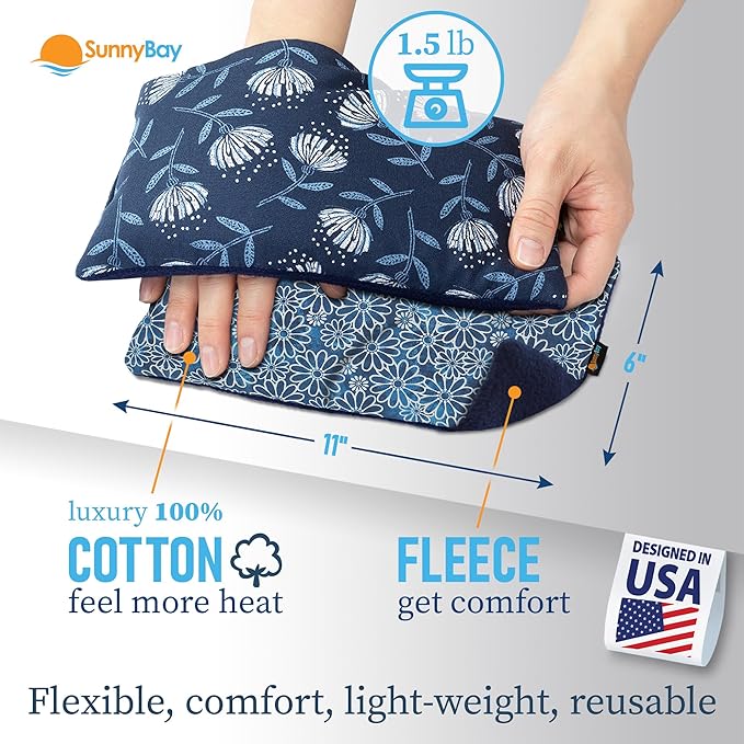 SunnyBay Small Microwave Heating Pad, Microwavable Versatile Heated Neck and Shoulder Wrap for Back Pain and More, Moist Heat Cotton-Fleece Pad, 6x11 Inches, Whispy and Royal Flower, Pack of 2
