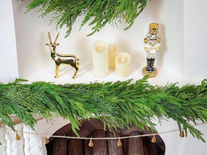 6FT Norfolk Pine Garland Real Touch Cedar Cypress Pine Garland Christmas Greenery for Mantle Stairs Table Window Front Door Christmas Decorations Xmas Decor