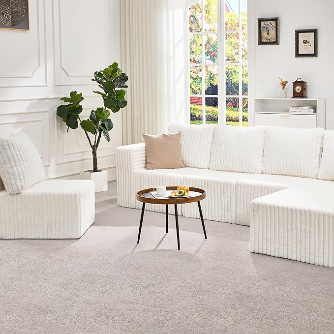 Hobestluk Modular Sectional Sofa Memory Foam Couch Sofa Bed Loveseat with Chaises Cloud Couch with Removable Cover Large Sectional Couches for Living Room (Strip White, Sofa Bed)