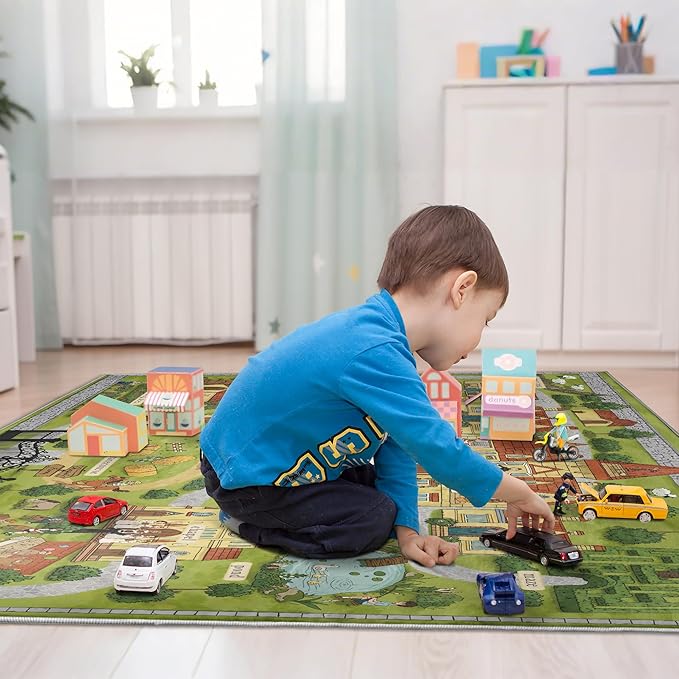 5x7ft Kids Manor Tour Play Rug,Non-Slip Faux Wool Carpet with Interactive English Words, Educational Manor Map Design for Playroom, Bedroom, Nursery Gift
