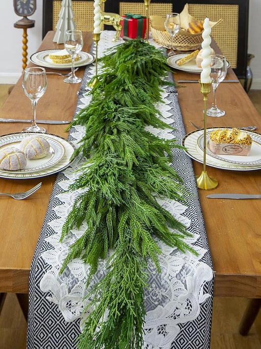 6FT Norfolk Pine Garland Real Touch Cedar Cypress Pine Garland Christmas Greenery for Mantle Stairs Table Window Front Door Christmas Decorations Xmas Decor