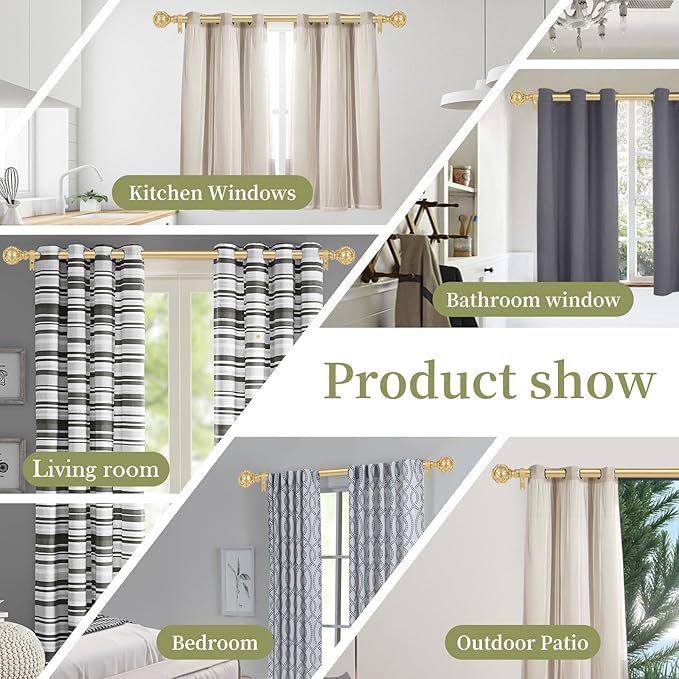 Gold Adjustable Curtain Rods for Windows:18-45 Inch Farmhouse Heavy Duty Curtain Rod for Bedroom Living Room,Boho Decorative Rustic Drapery Rods with Vintage Coastal Texture Finial,Brass Gold