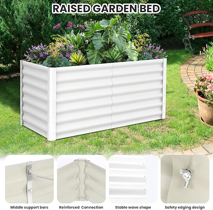 Large Outdoor Planter Boxes Kit Set of 2,6x3x2ft Galvanized Raised Bed Planter with Open-Ended Base Design, Elevated for Outdoor Plants, Durable Raised Bed for Gardening,Green